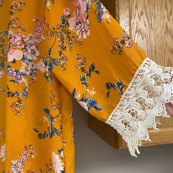 Dry Goods - Yellow Floral Kimono with Crocheted Sleeves - Picture 6 of 11